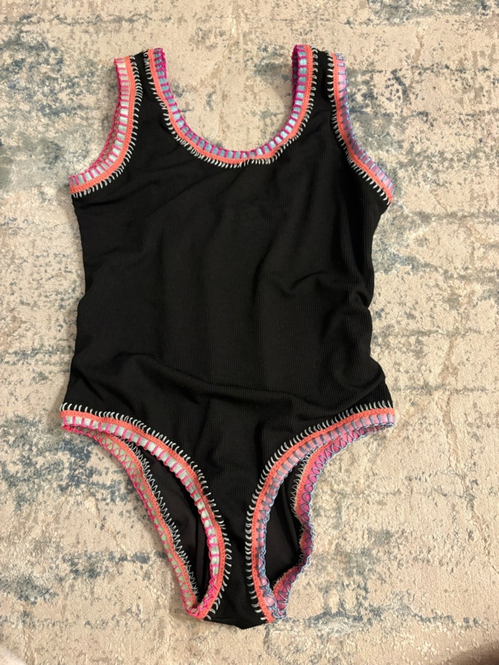 Girls' Black One-Piece Swimsuit with Pink Trim Accents